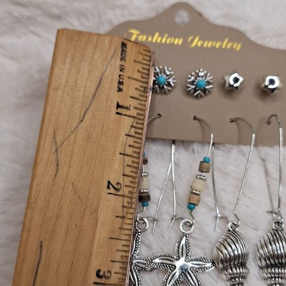 Bohemian beach style earrings starfish oyster conche shells hearts beaded - Picture 6 of 7